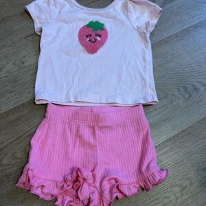 Pink Strawberry Top and Shorts Set